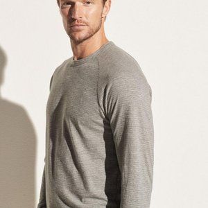 VINCE Men's Medium, Broken Stripe Long Sleeve Raglan, Cotton Polyester Blend